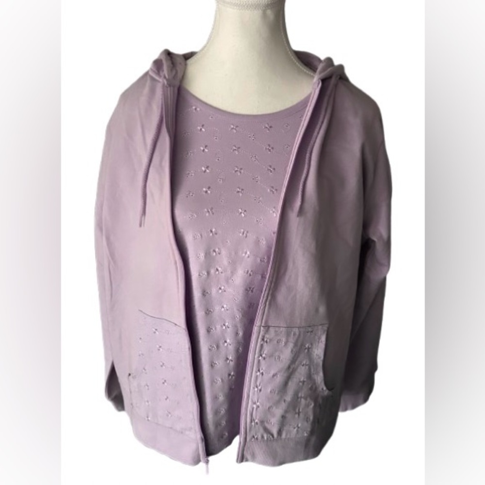 Vintage 2-PC Twin Hoodie Shirt SPORT SAAVY Purple Cotton Tee Tshirt Top Floral